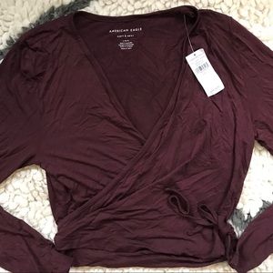 AE Soft & Sexy Maroon Wrap Crop Top
